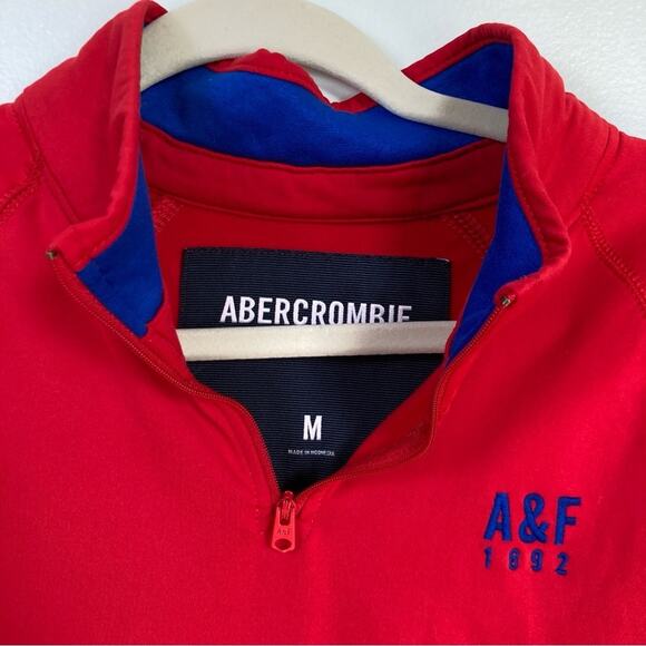 Abercrombie & Fitch Mens Medium Red Quarter Zip Pullover Y2K Activewear Athletic - Picture 4 of 10